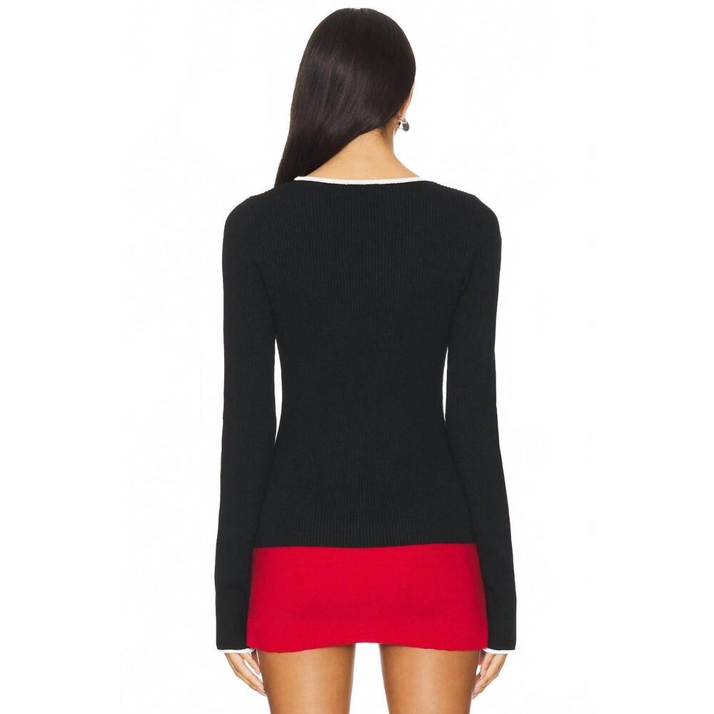 NEW SHOW ME YOUR MUMU tippi top sweater in black rib with white trim - Picture 3 of 4